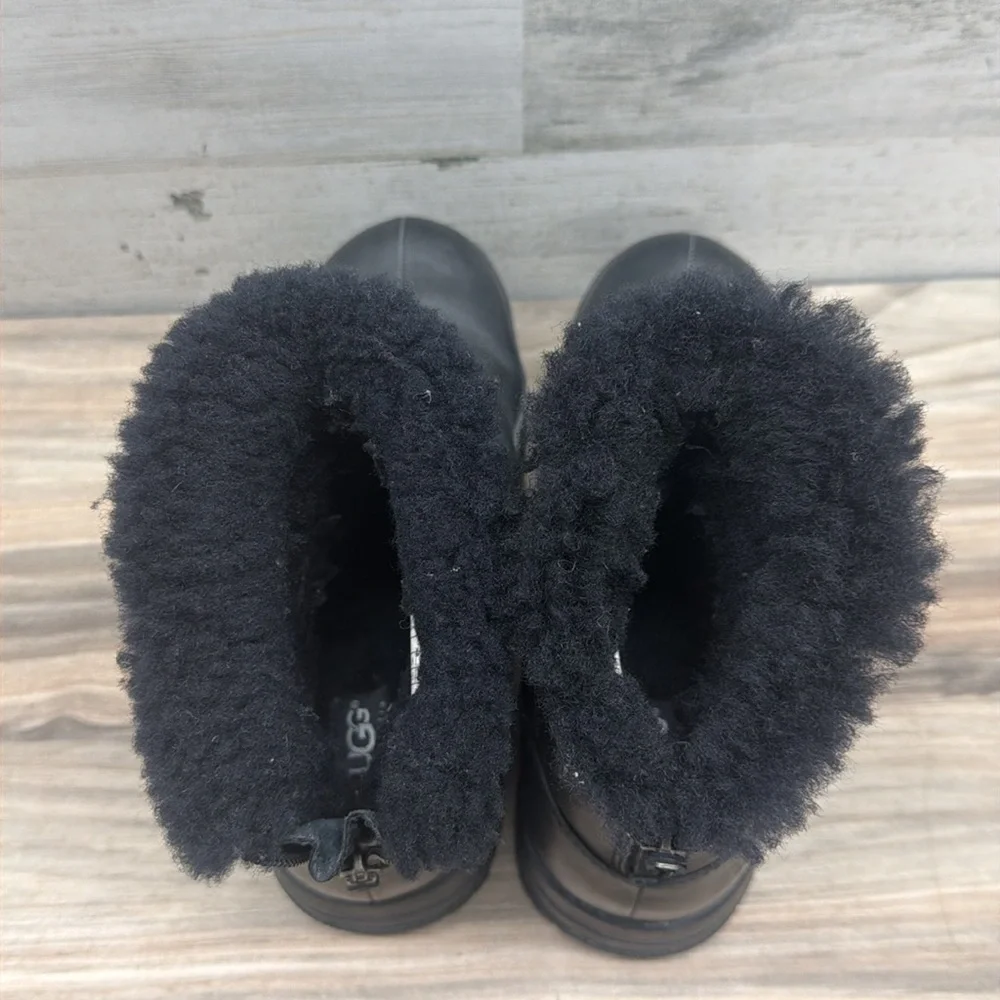 UGG Leather Sherpa Lined Combat Ankle Boots Size 8 Black